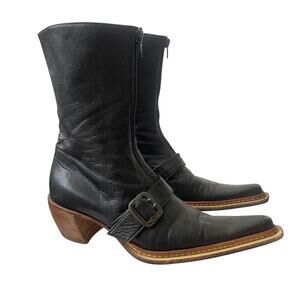 Point Toe Boots Front Zip with Buckle Womens Black Made in Italy Size 37